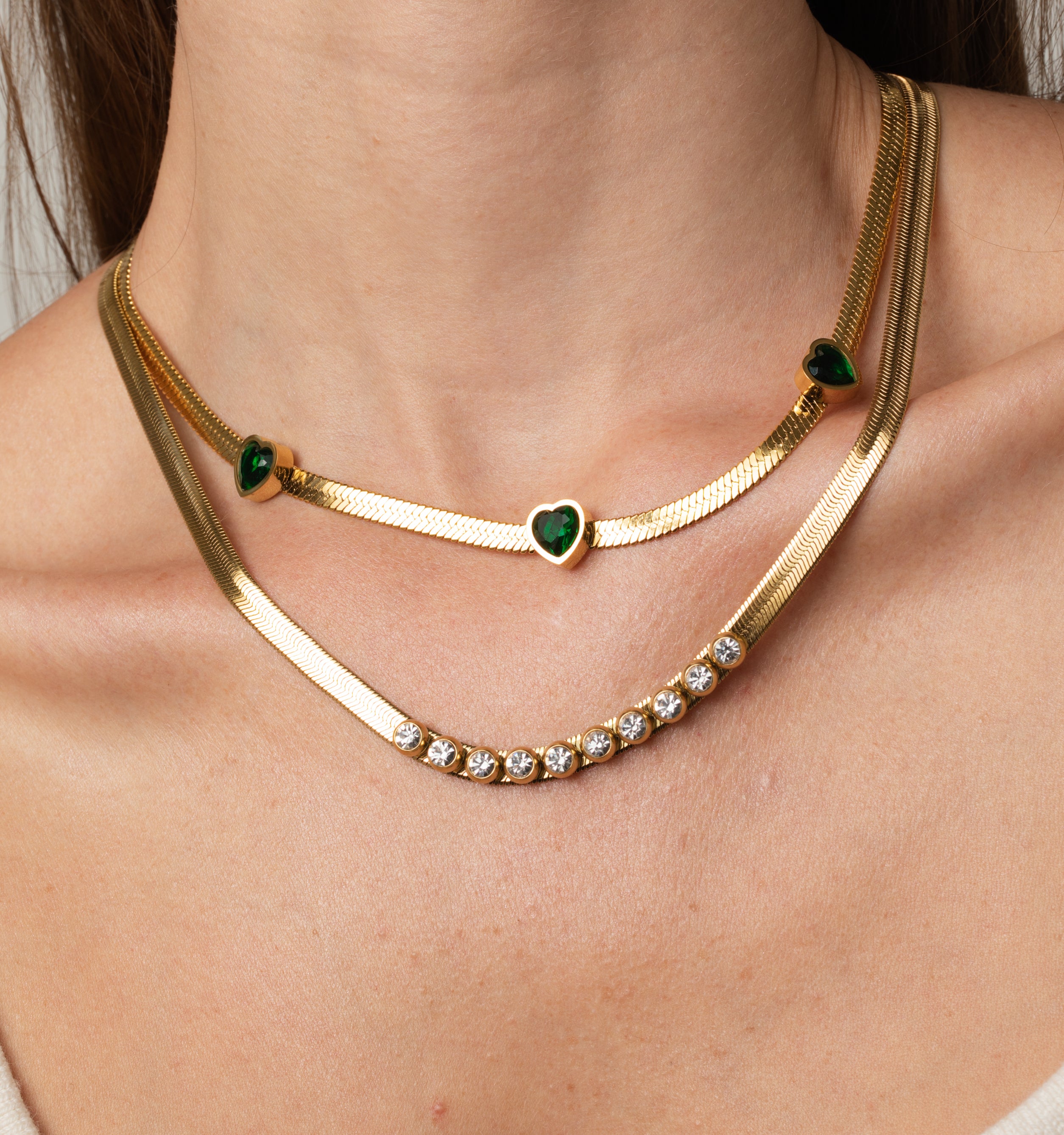 Green Heart Herringbone Necklace
