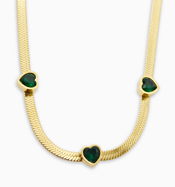 Green Heart Herringbone Necklace