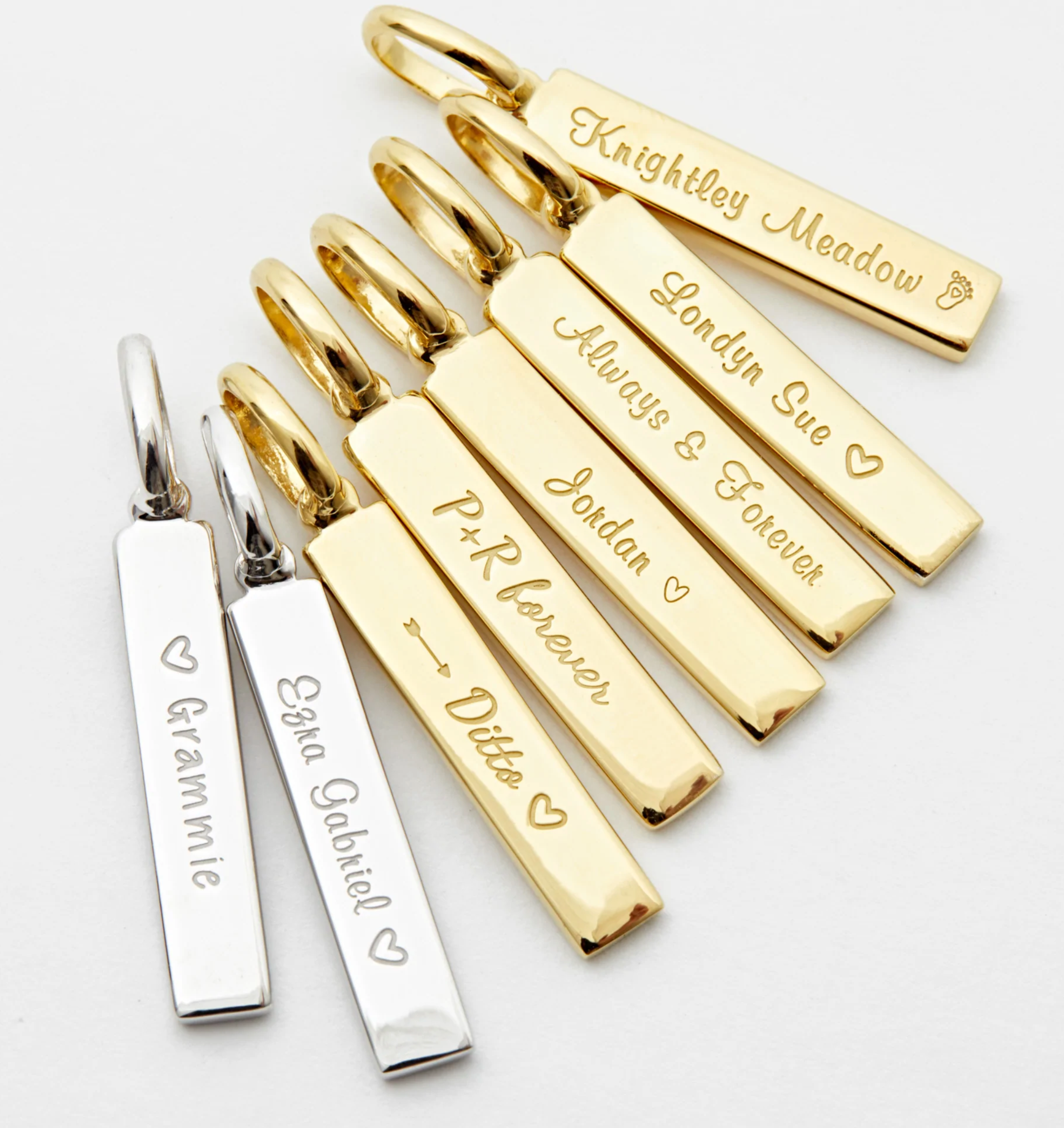 vertical engraved bar charms