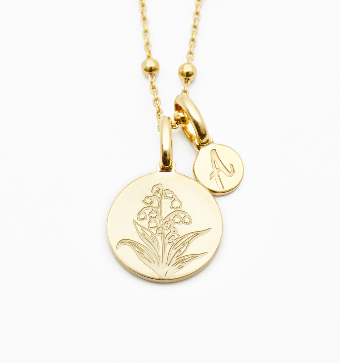 gold lily flower necklace Lily of the Valley Initial Necklace - May Flower In