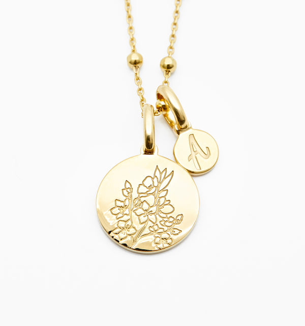 Cherry Blossom Initial Necklace - March Flower