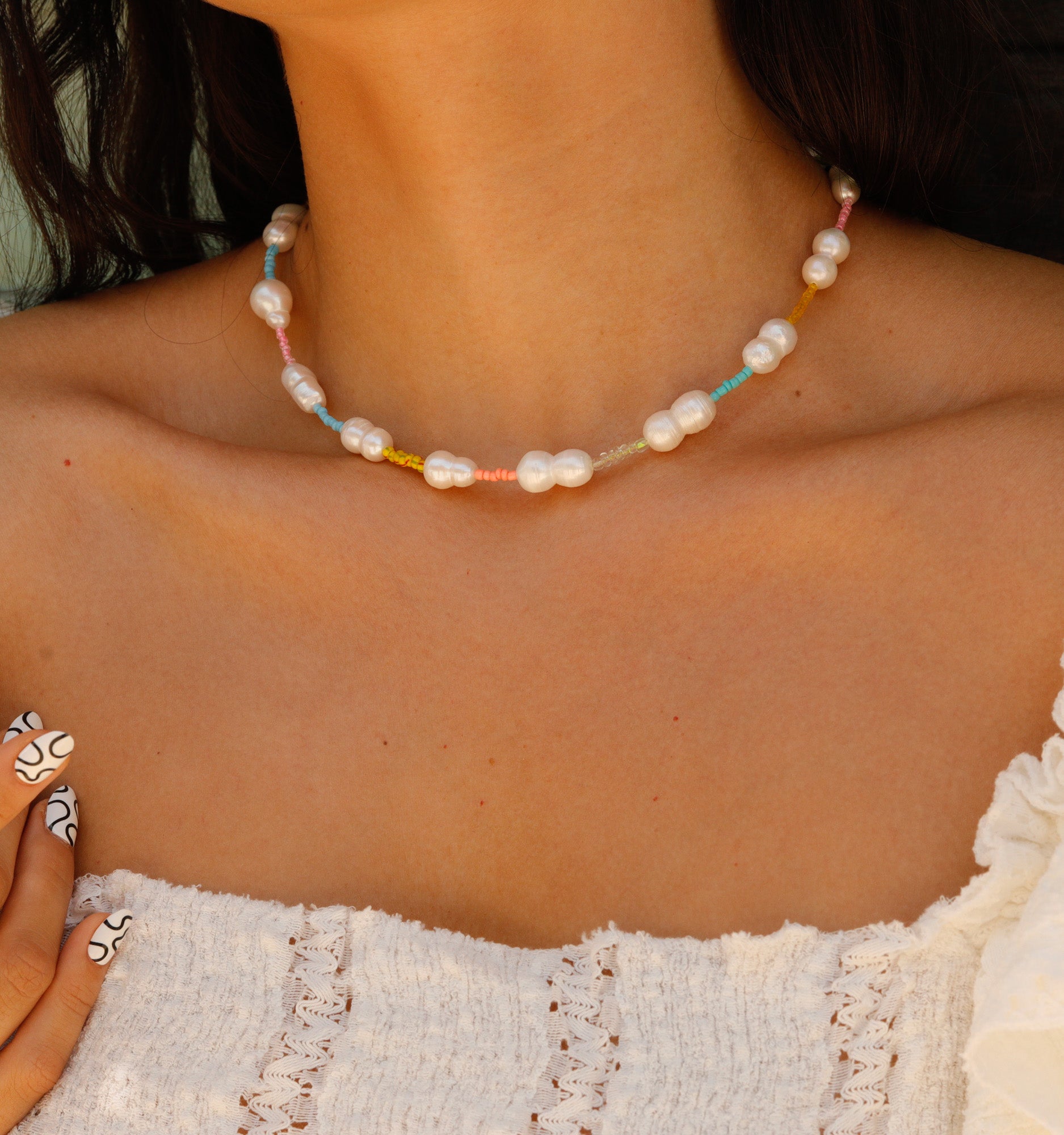 Pearl Necklace With Pastel Beads