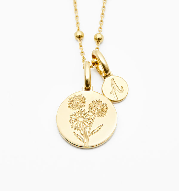 Daisy Initial Necklace - April Flower