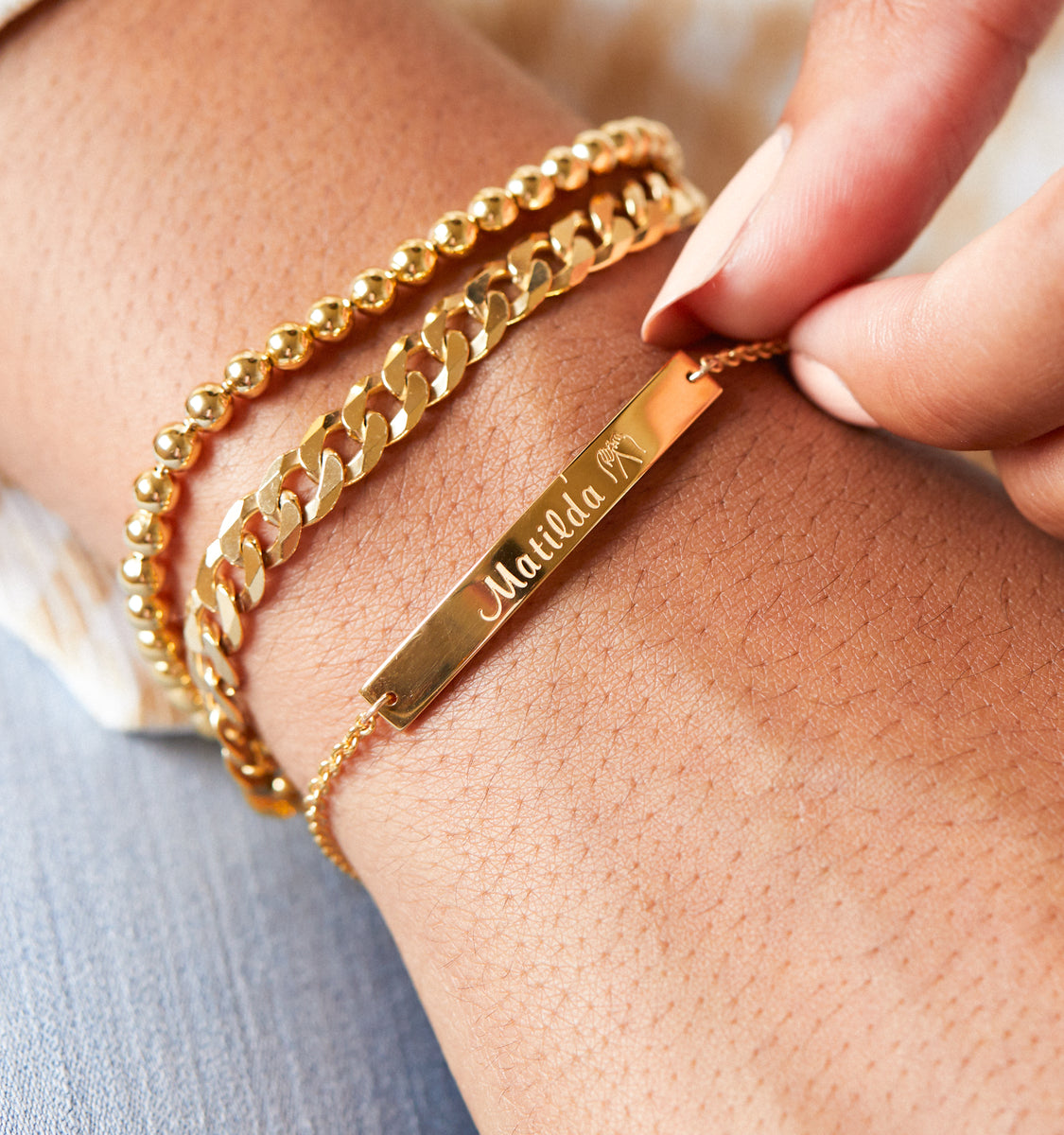Personalized Bracelet for Women Gold Bar Bracelet Monogram Initial
