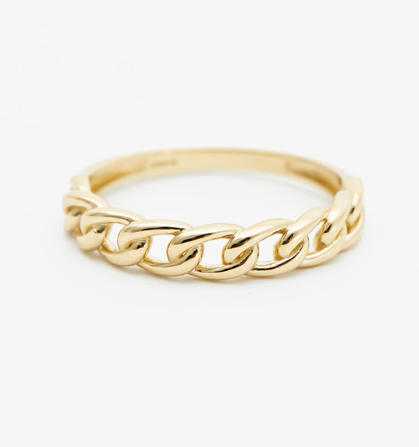 Mini Curb Chain Ring - 14K Solid Gold