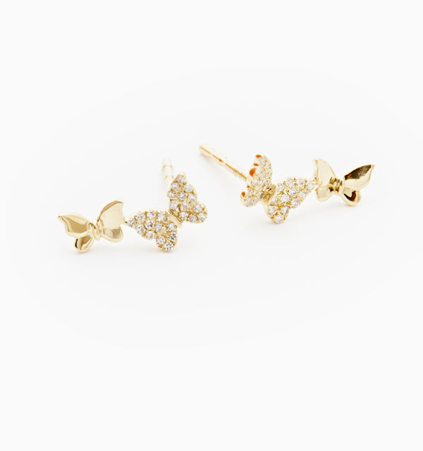Duo Butterfly Diamond Stud Earrings