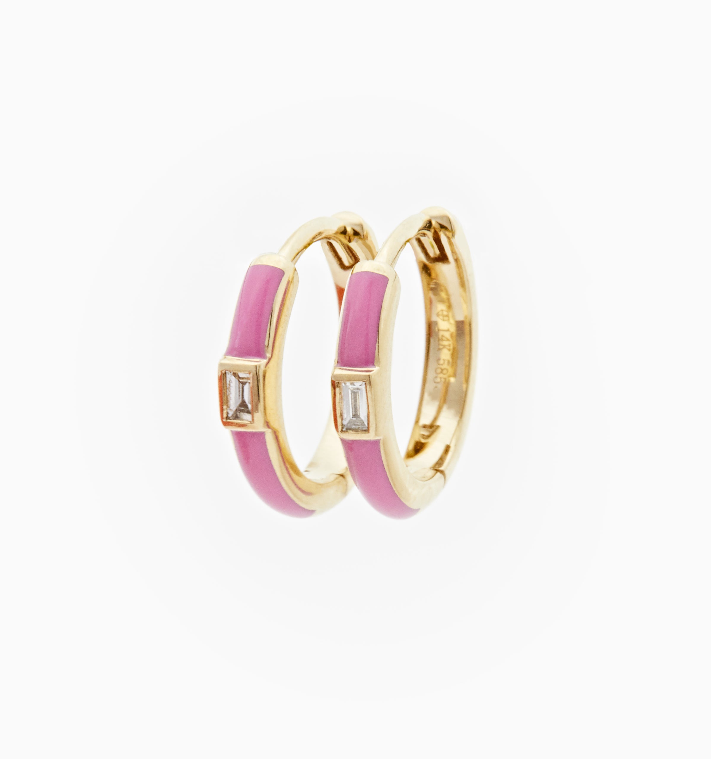 14K Pink Enamel Earrings With Diamonds