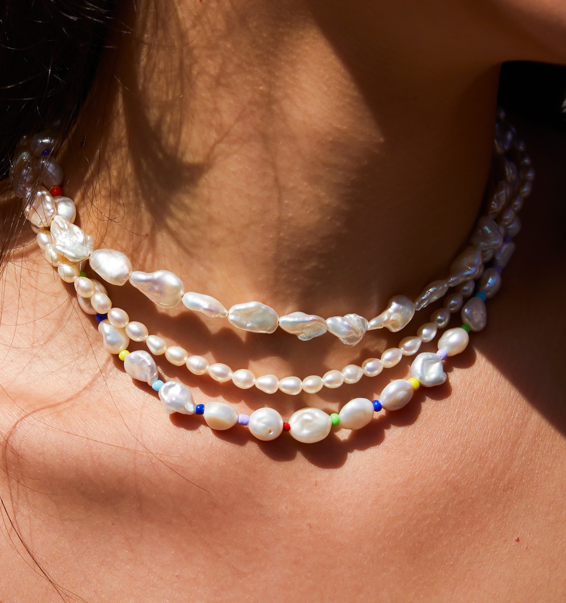Pearl Necklace With Color Beads