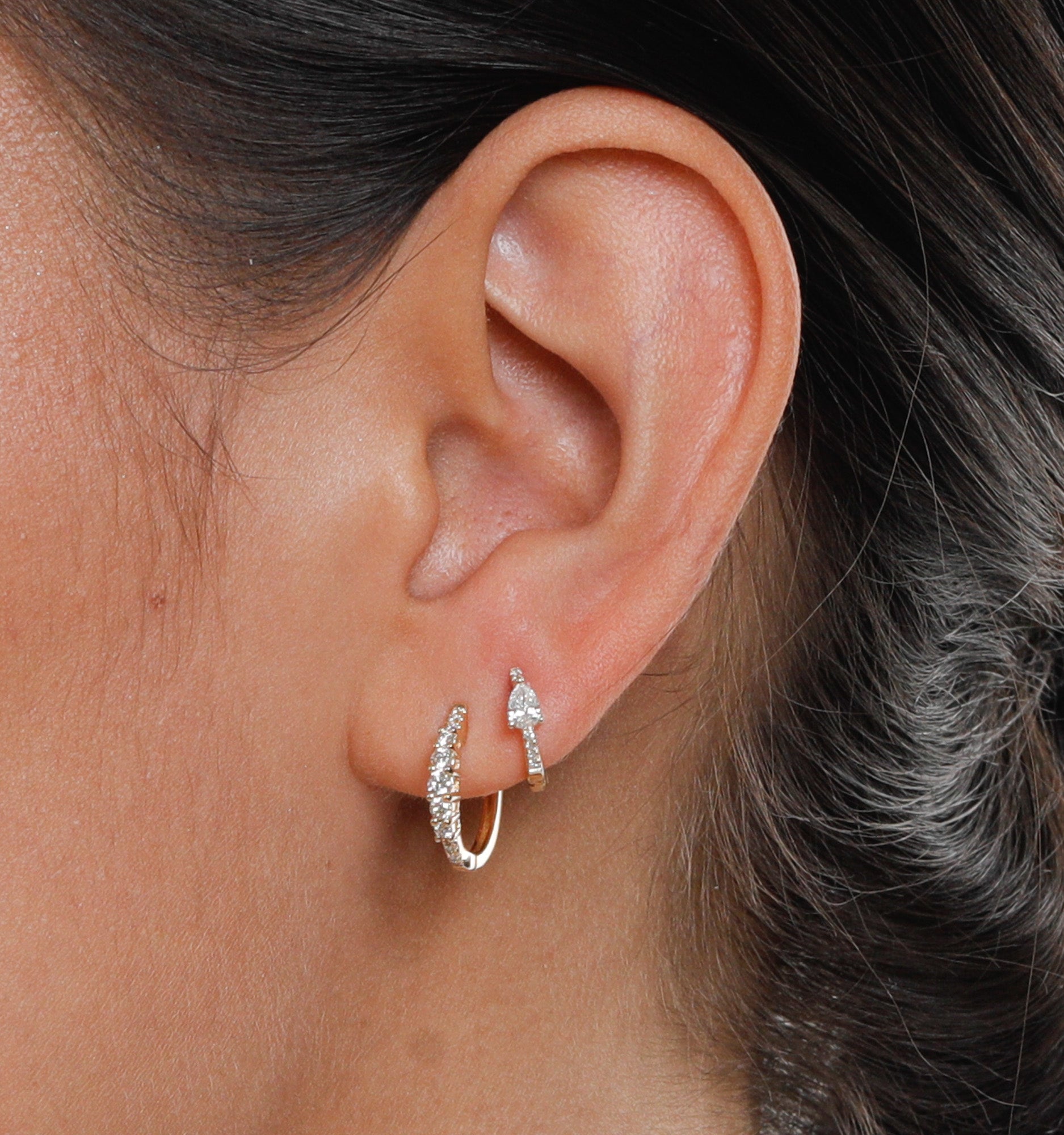 Pear Baguette Diamond Hoop Earrings