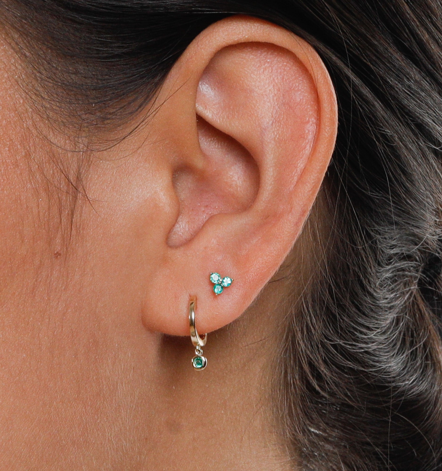 Trinity Emerald Earrings In 14K Solid Gold