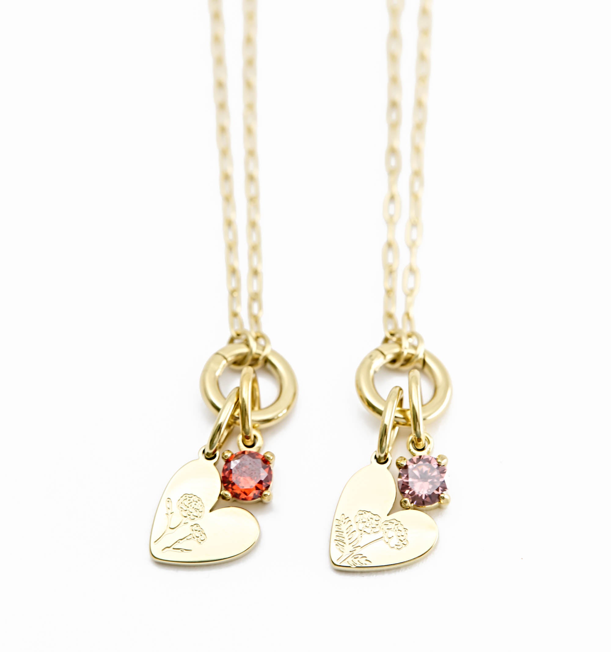 Birth Flower Heart Necklace With Birthstones