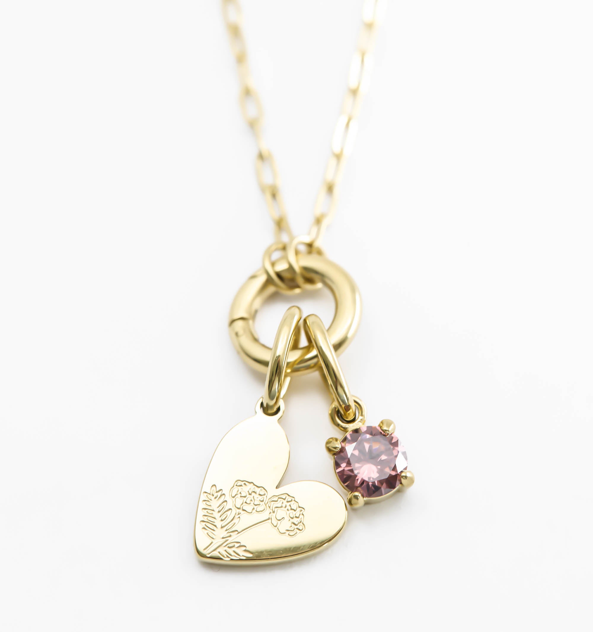 Birth Flower Heart Necklace With Birthstones