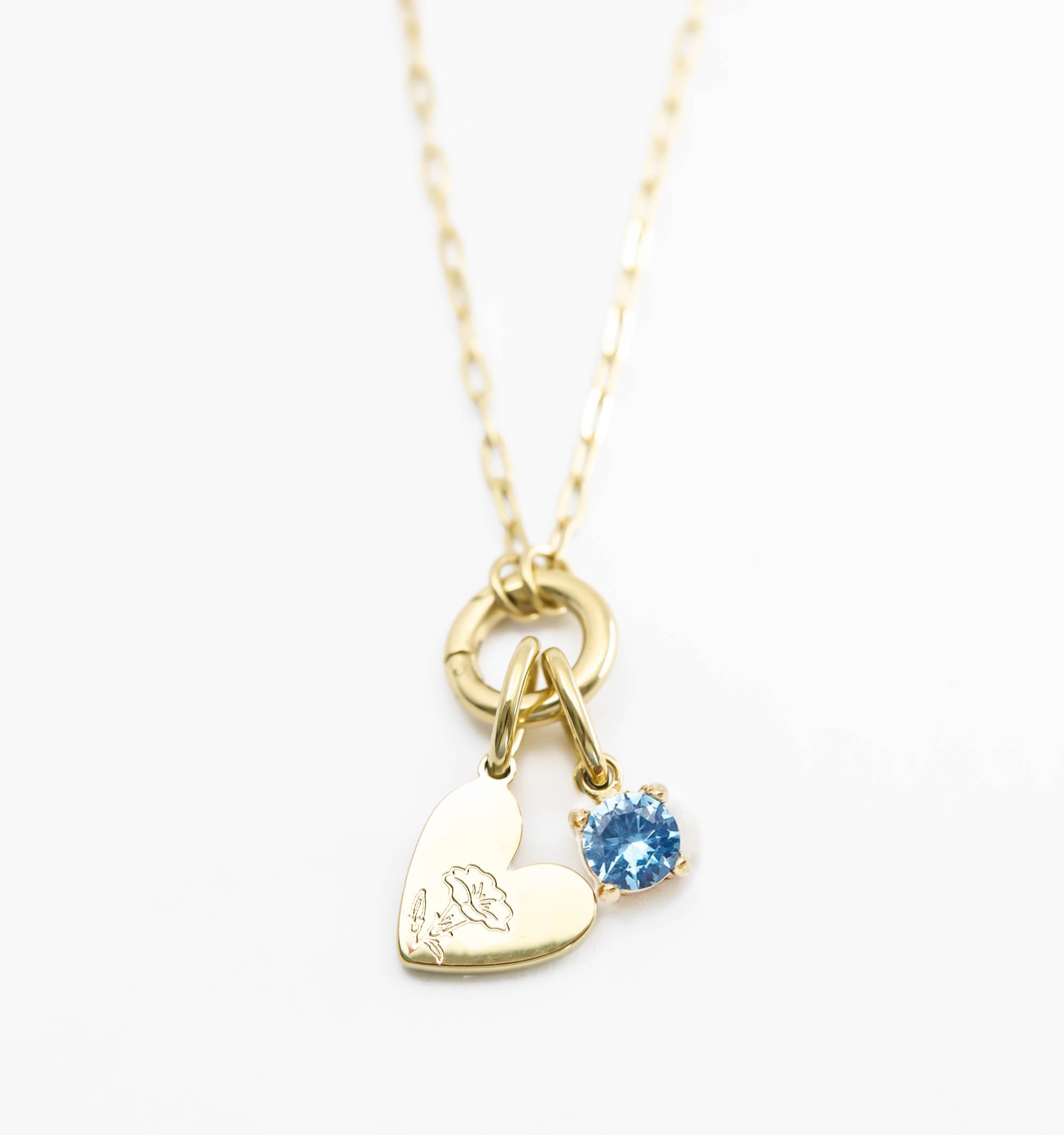 Birth Flower Heart Necklace With Birthstones
