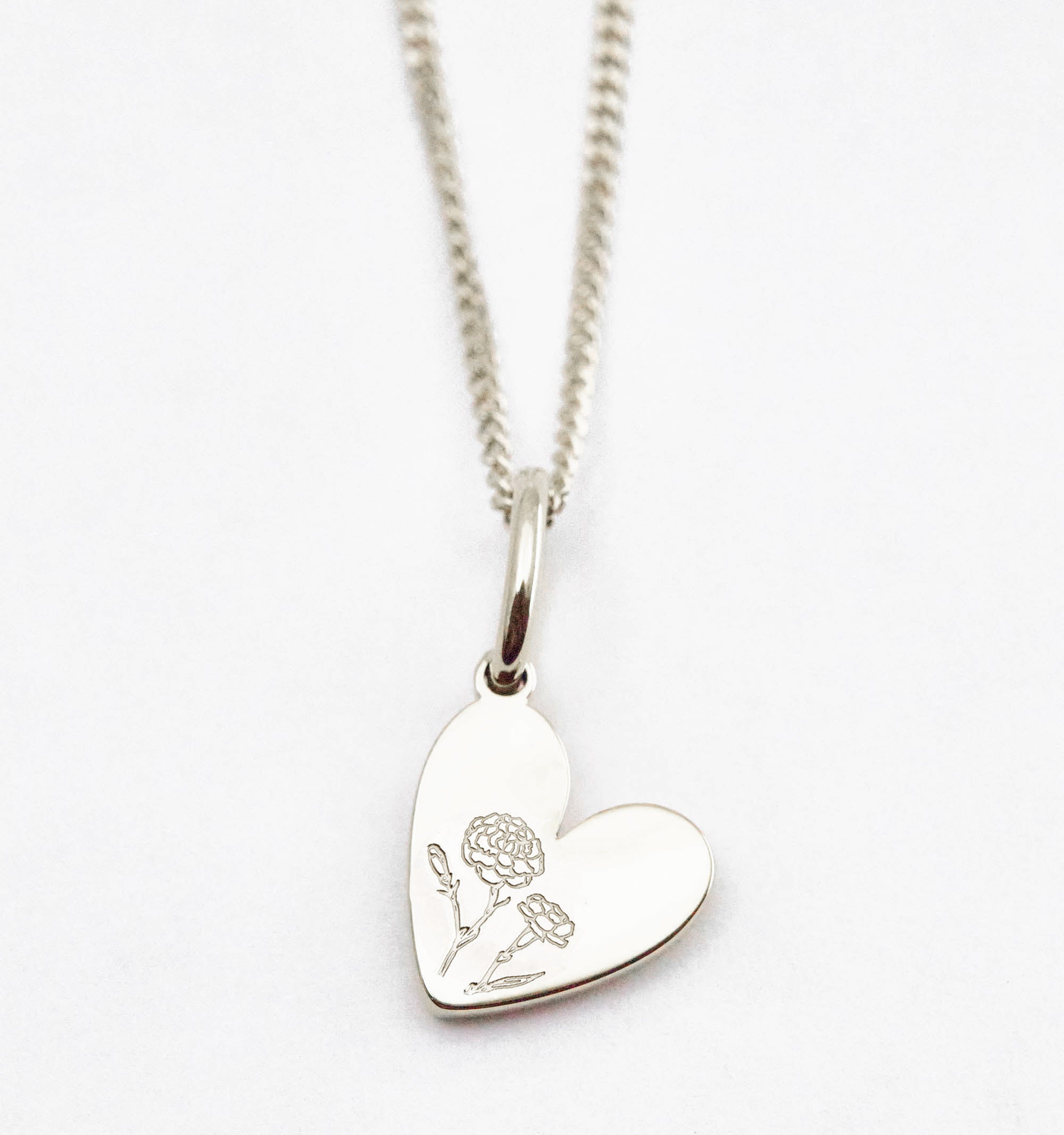 Birth Flower Heart Necklace - Carnation