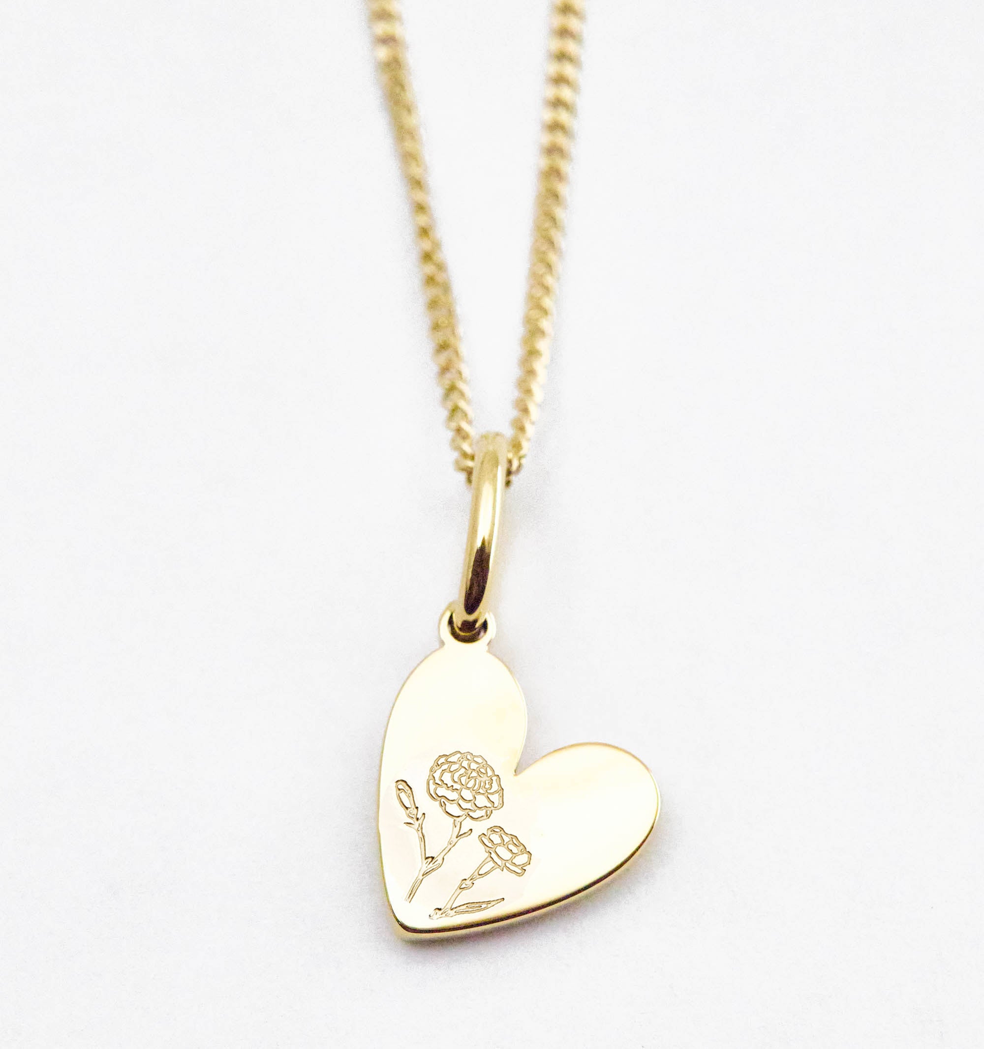 Birth Flower Heart Necklace - Carnation