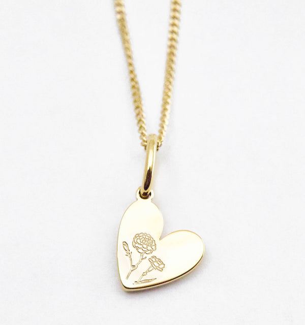 Birth Flower Heart Necklace - Carnation
