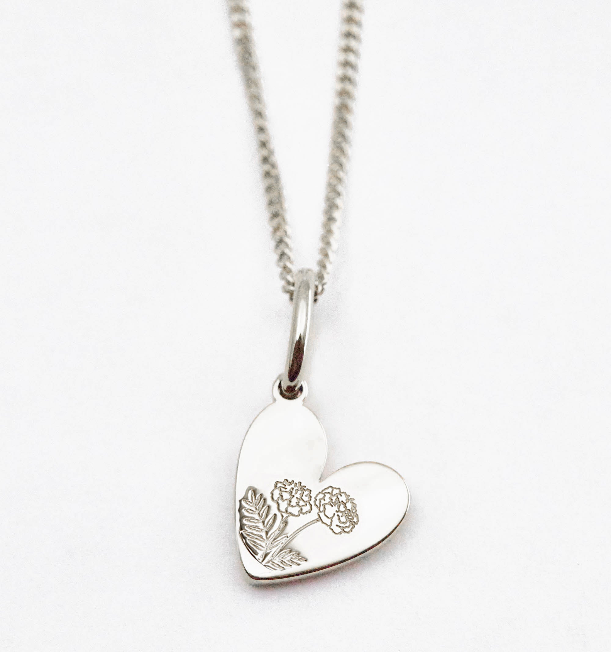 Birth Flower Heart Necklace - Marigold