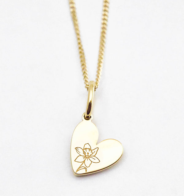 Birth Flower Heart Necklace - Narcissus