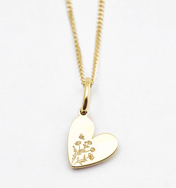 Birth Flower Heart Necklace - Wild Flower