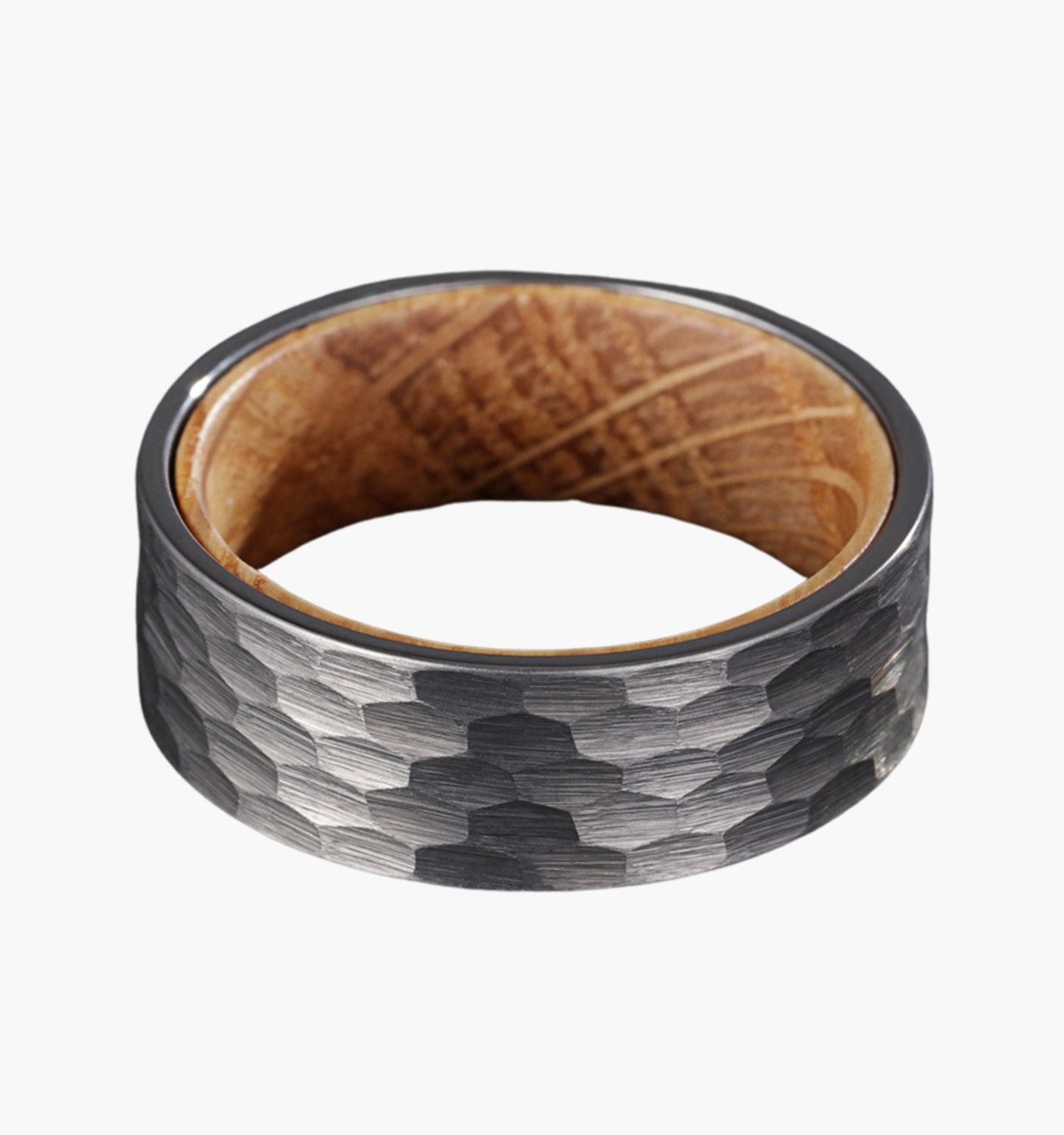 Hammered Gray and Wood Men's Wedding Ring
