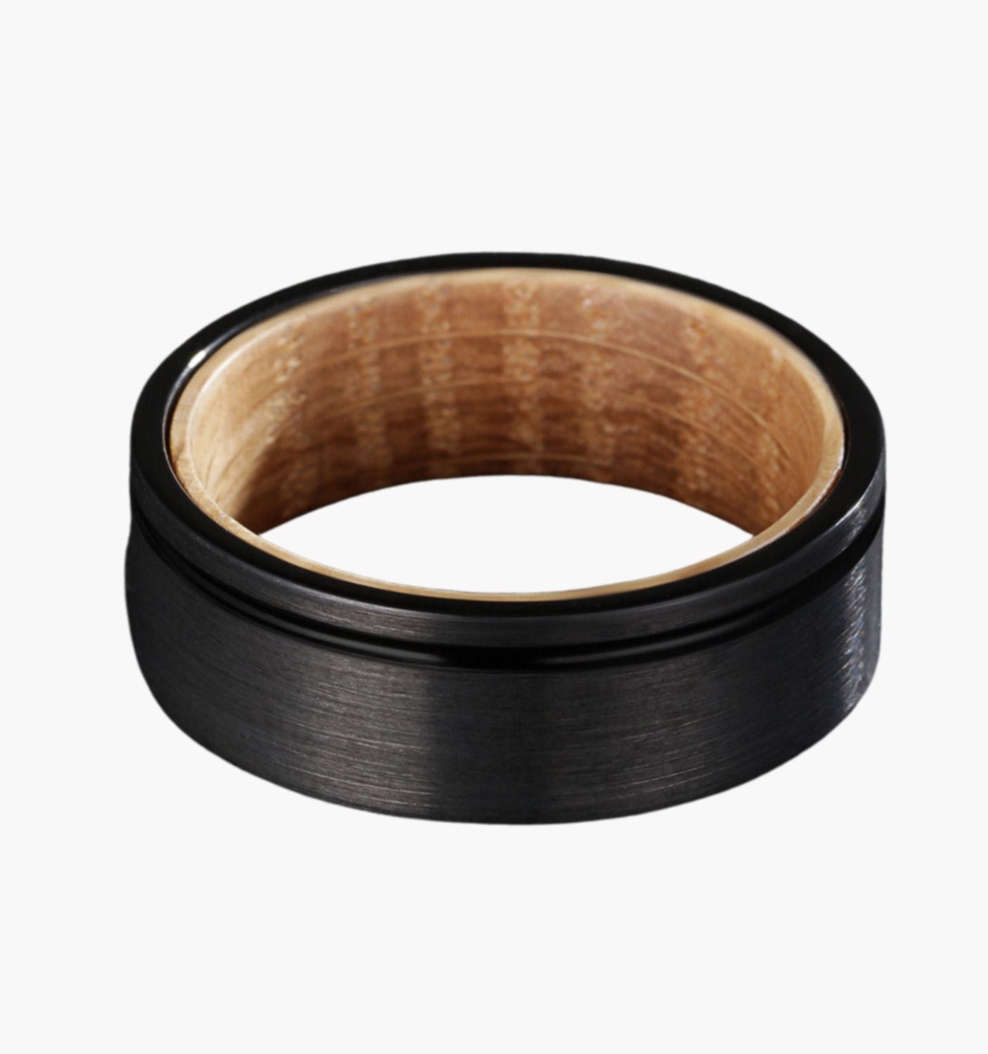 Black with Line and Wood Men's Wedding Ring