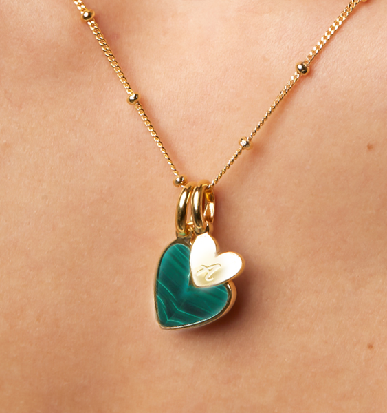 Malachite Heart Initial Necklace