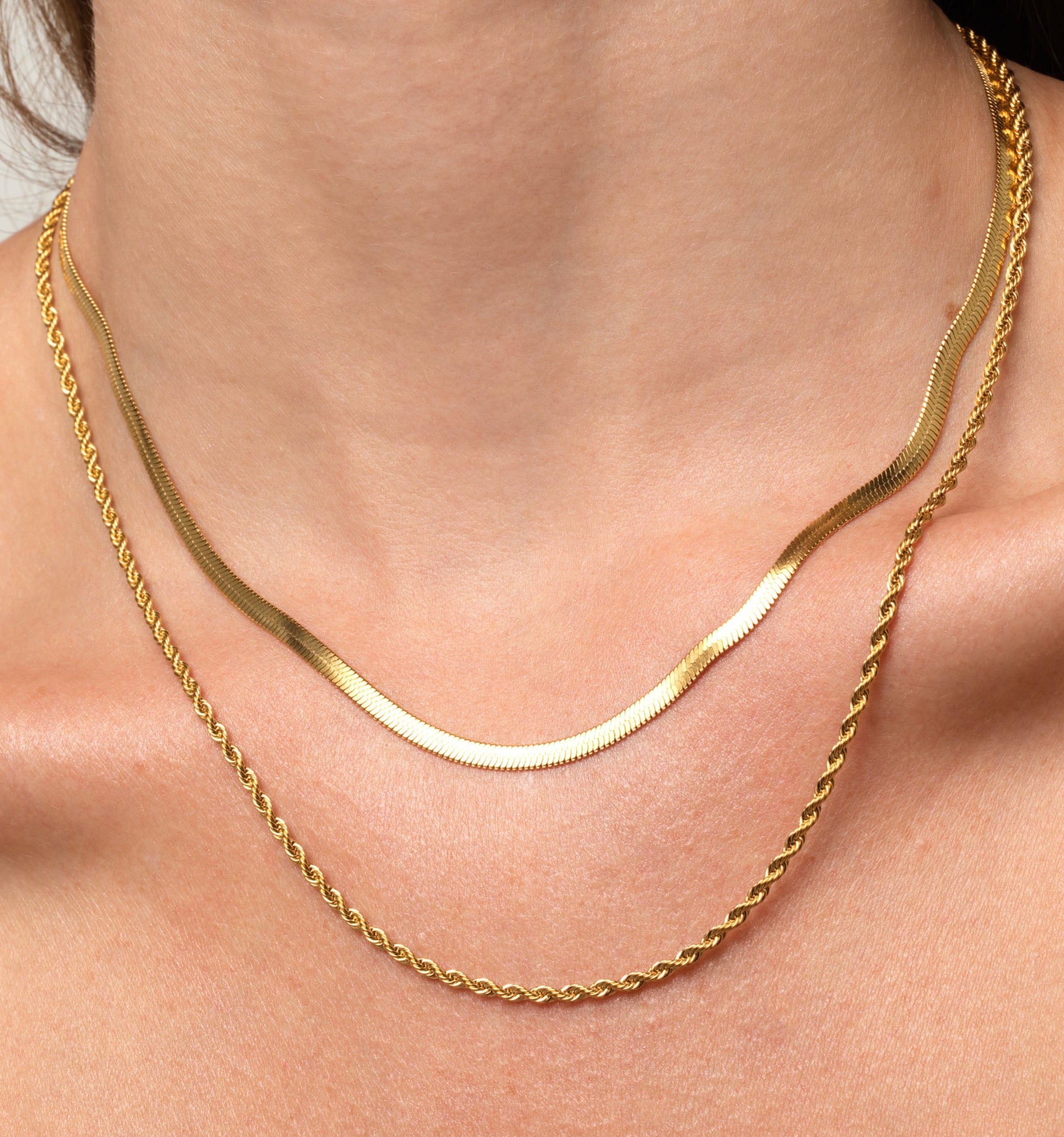 Layered Herringbone & Rope Necklace