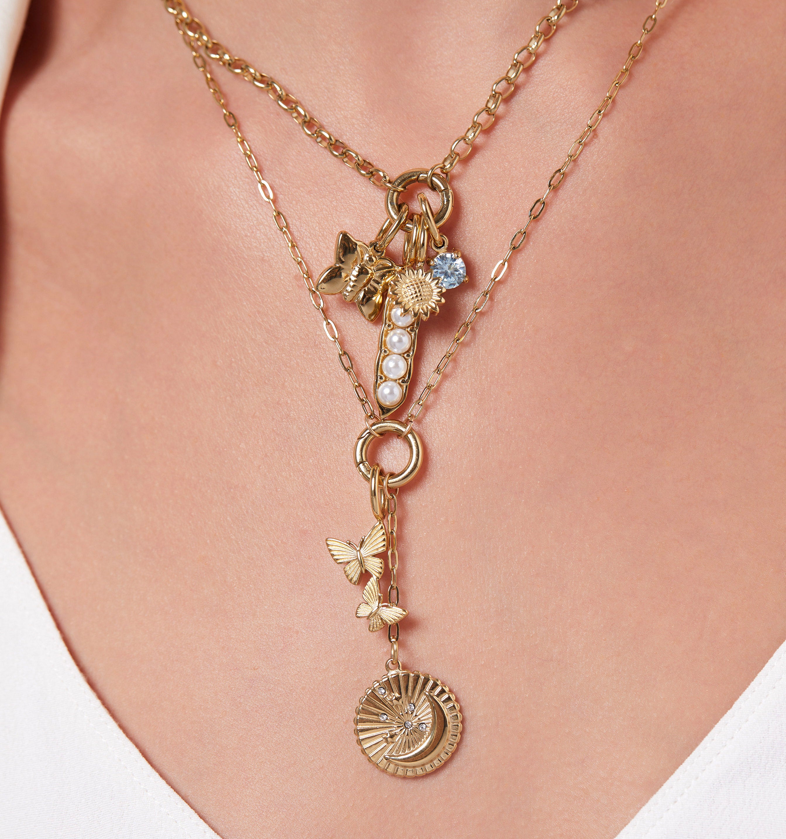 Moon & Butterfly Charm Necklace