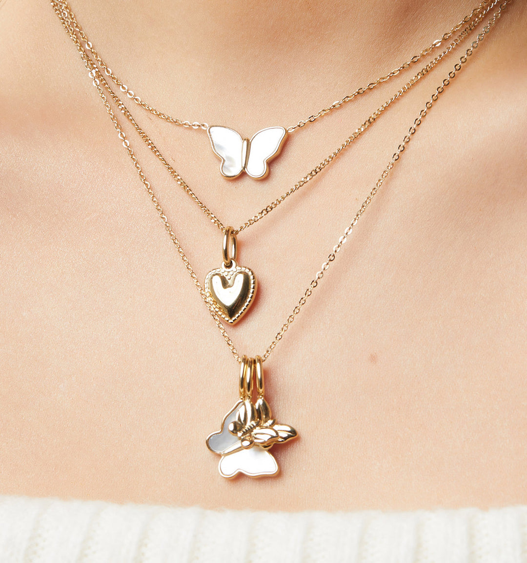 Pearl Butterfly Necklace With Mini Butterfly Charm