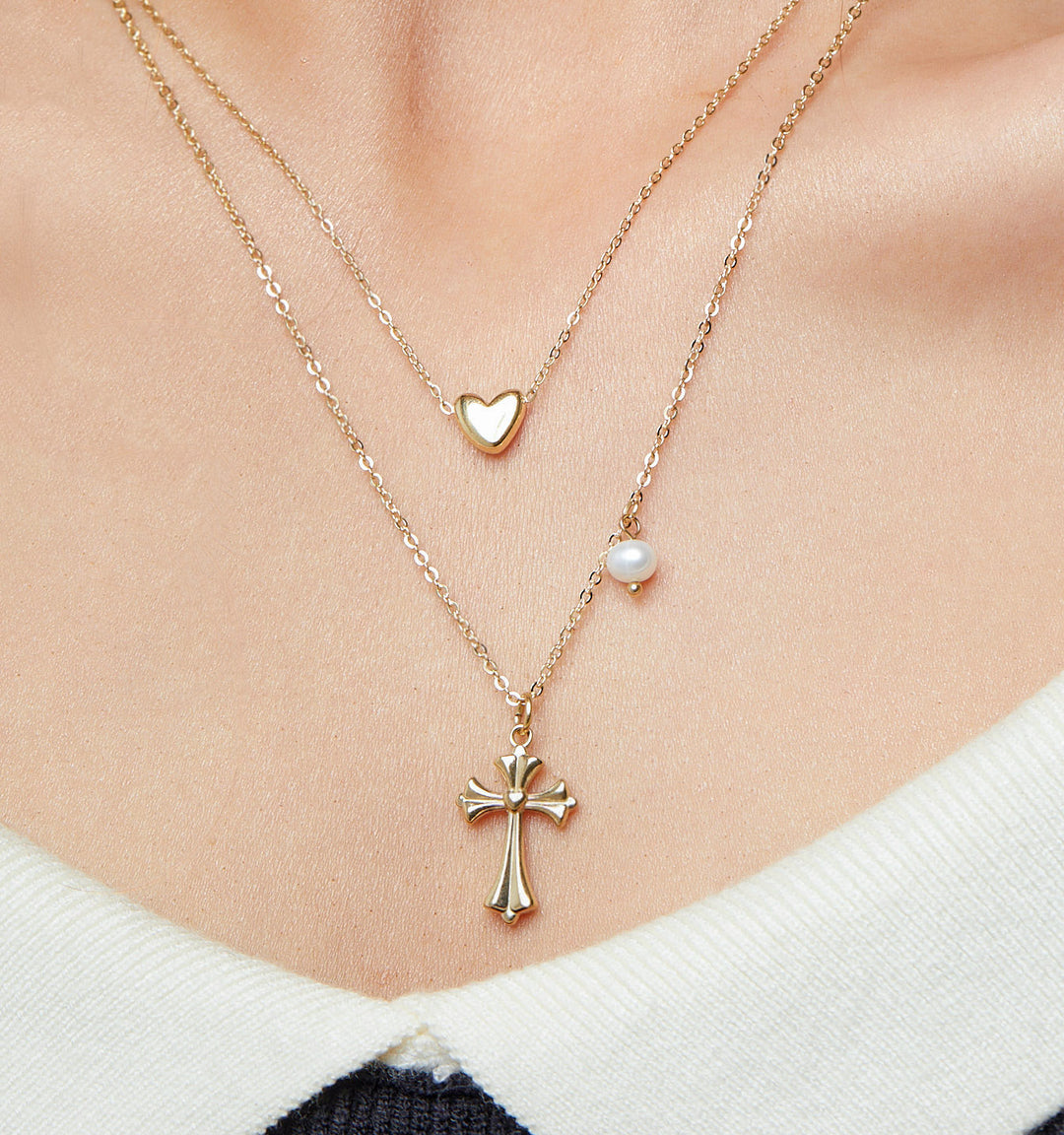 Dangle Cross Necklace With Pearl