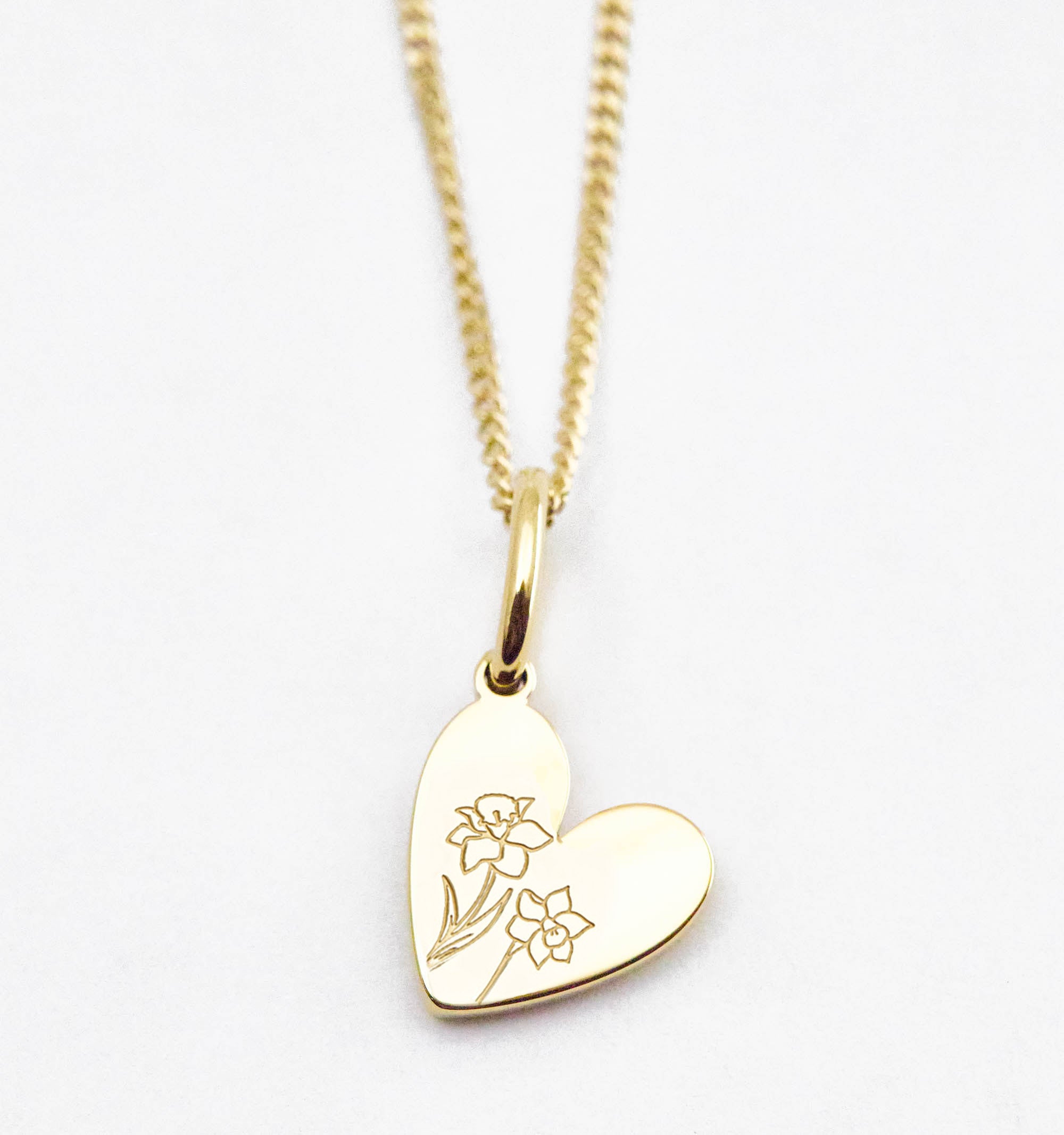 Birth Flower Heart Necklace - Daffodil