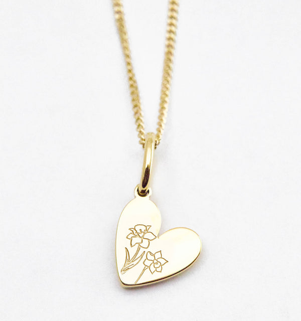 Birth Flower Heart Necklace - Daffodil