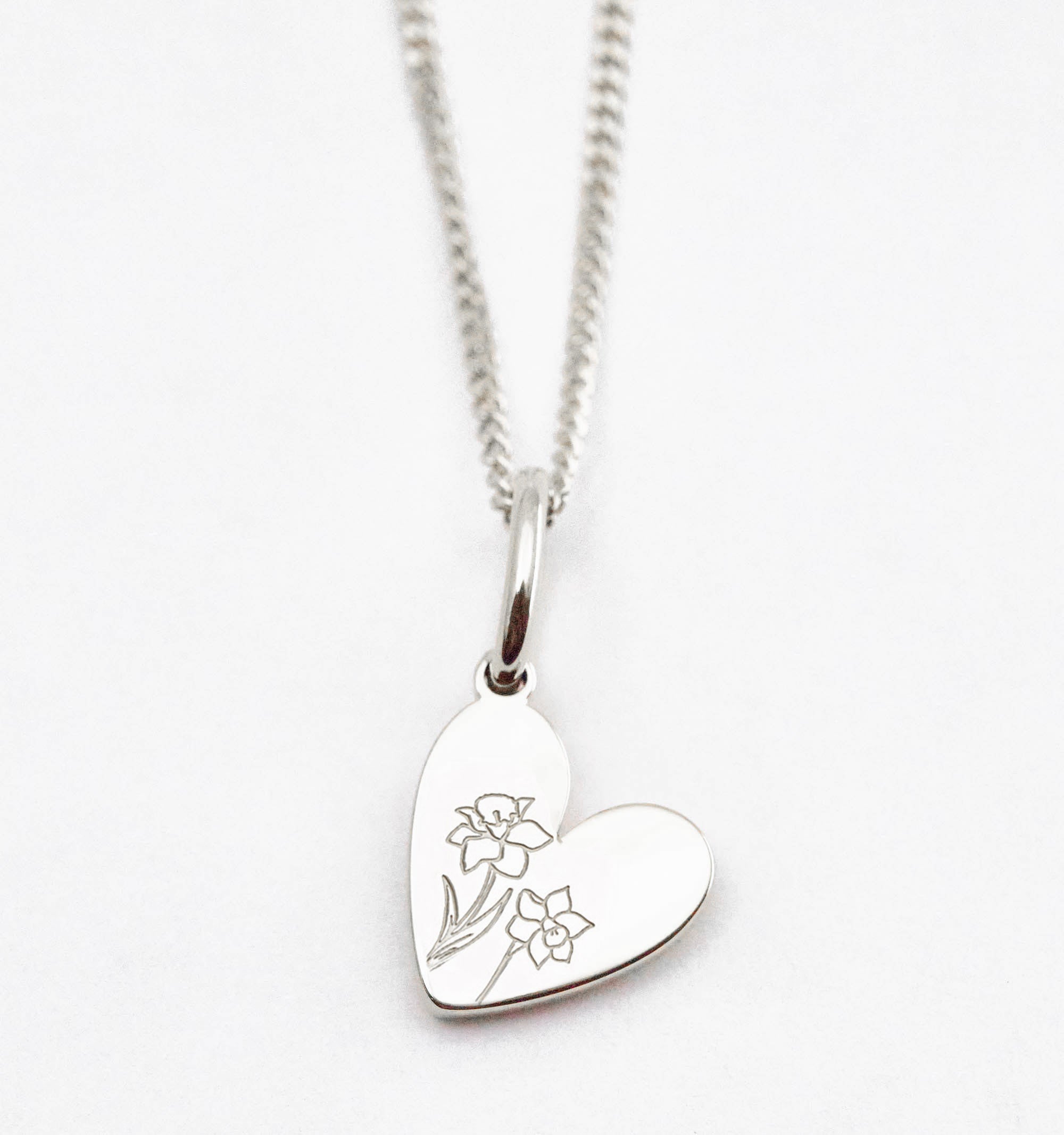 Birth Flower Heart Necklace - Daffodil