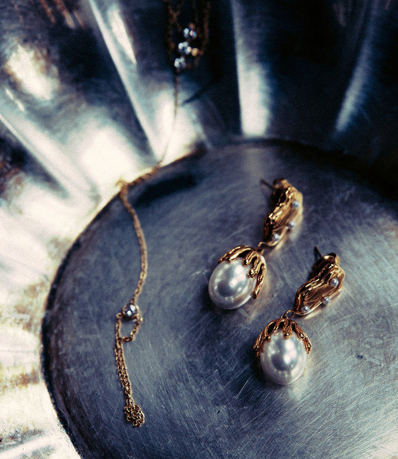 Gilded Pearl Drop Earrings