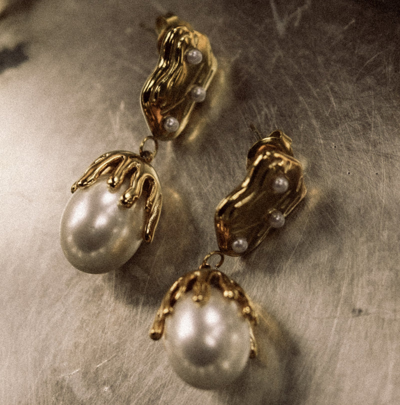 Gilded Pearl Drop Earrings