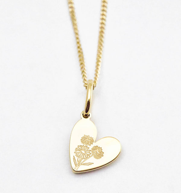 Birth Flower Heart Necklace - Daisy