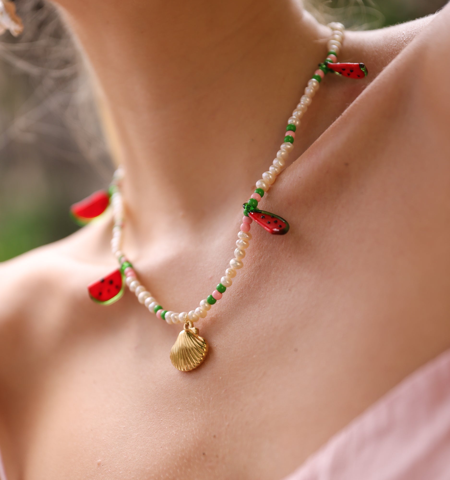 Watermelon Wave Shell Necklace