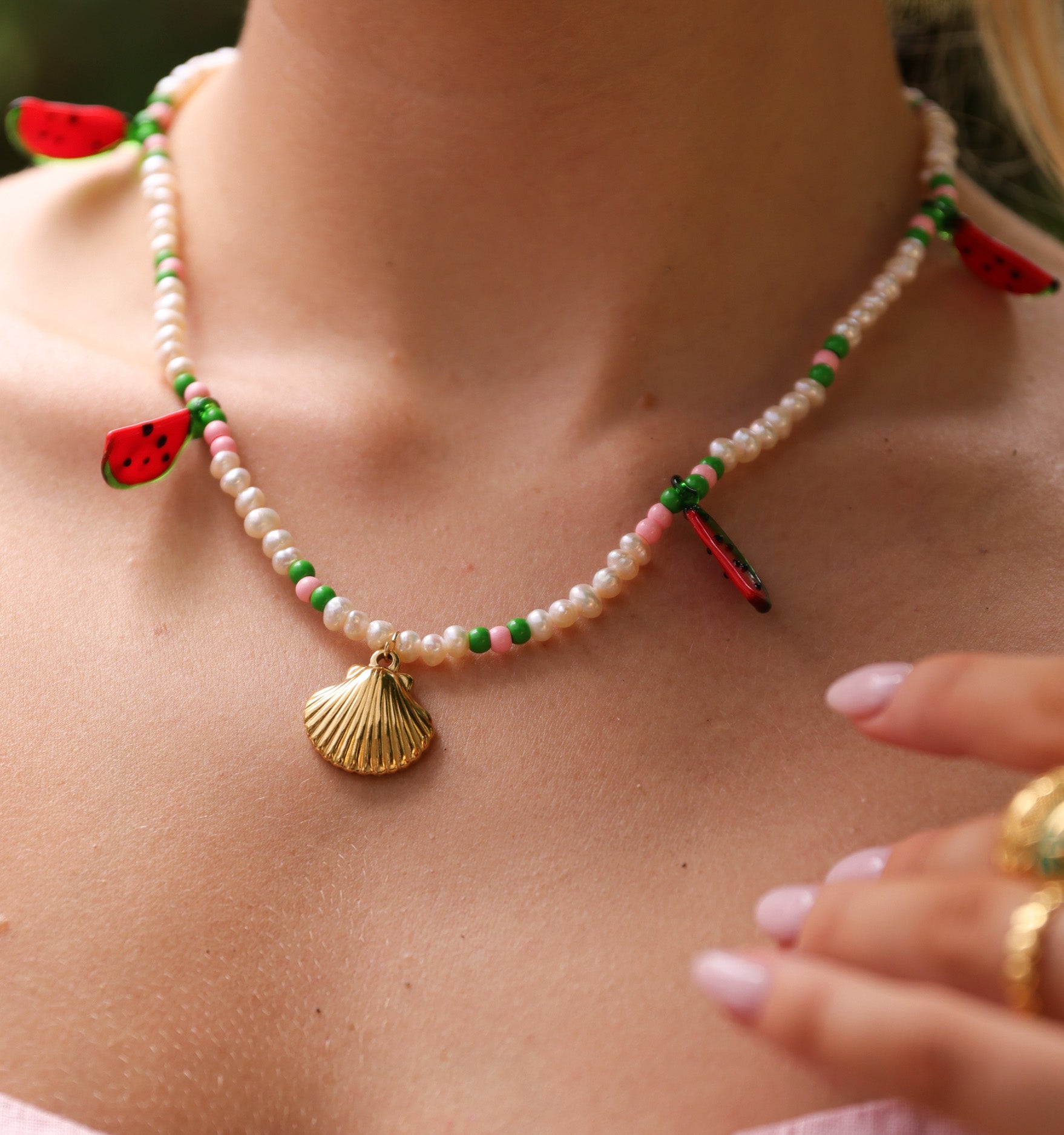 Watermelon Wave Shell Necklace