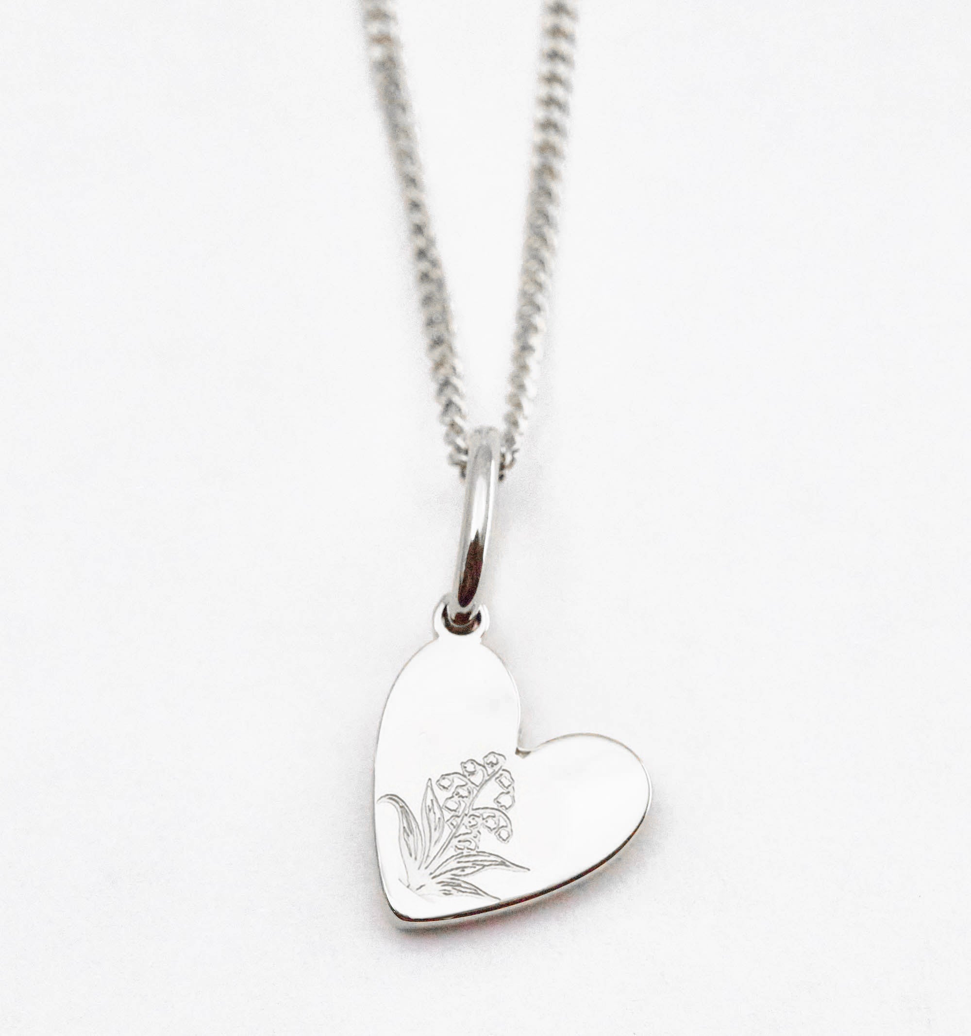 Birth Flower Heart Necklace - Lily of the Valley