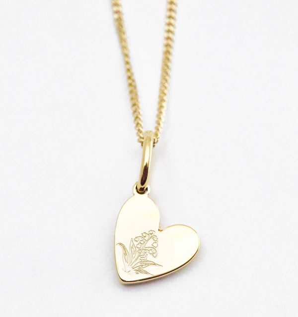 Birth Flower Heart Necklace - Lily of the Valley
