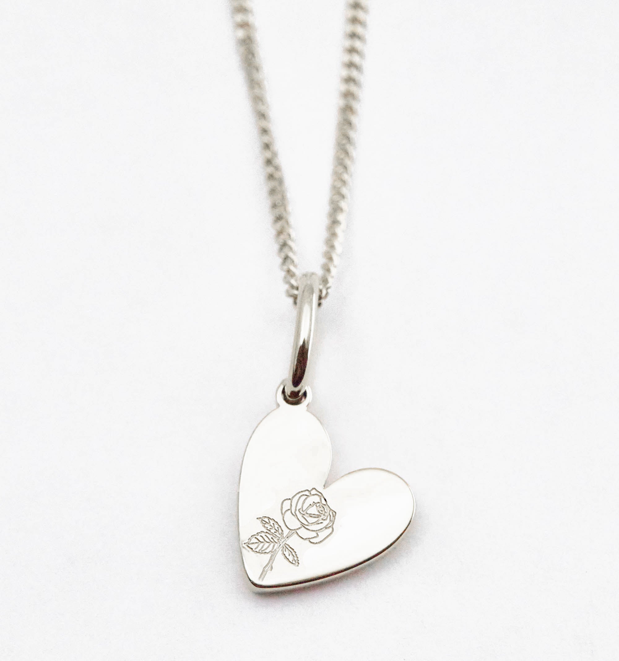 Birth Flower Heart Necklace - Rose