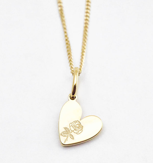 Birth Flower Heart Necklace - Rose