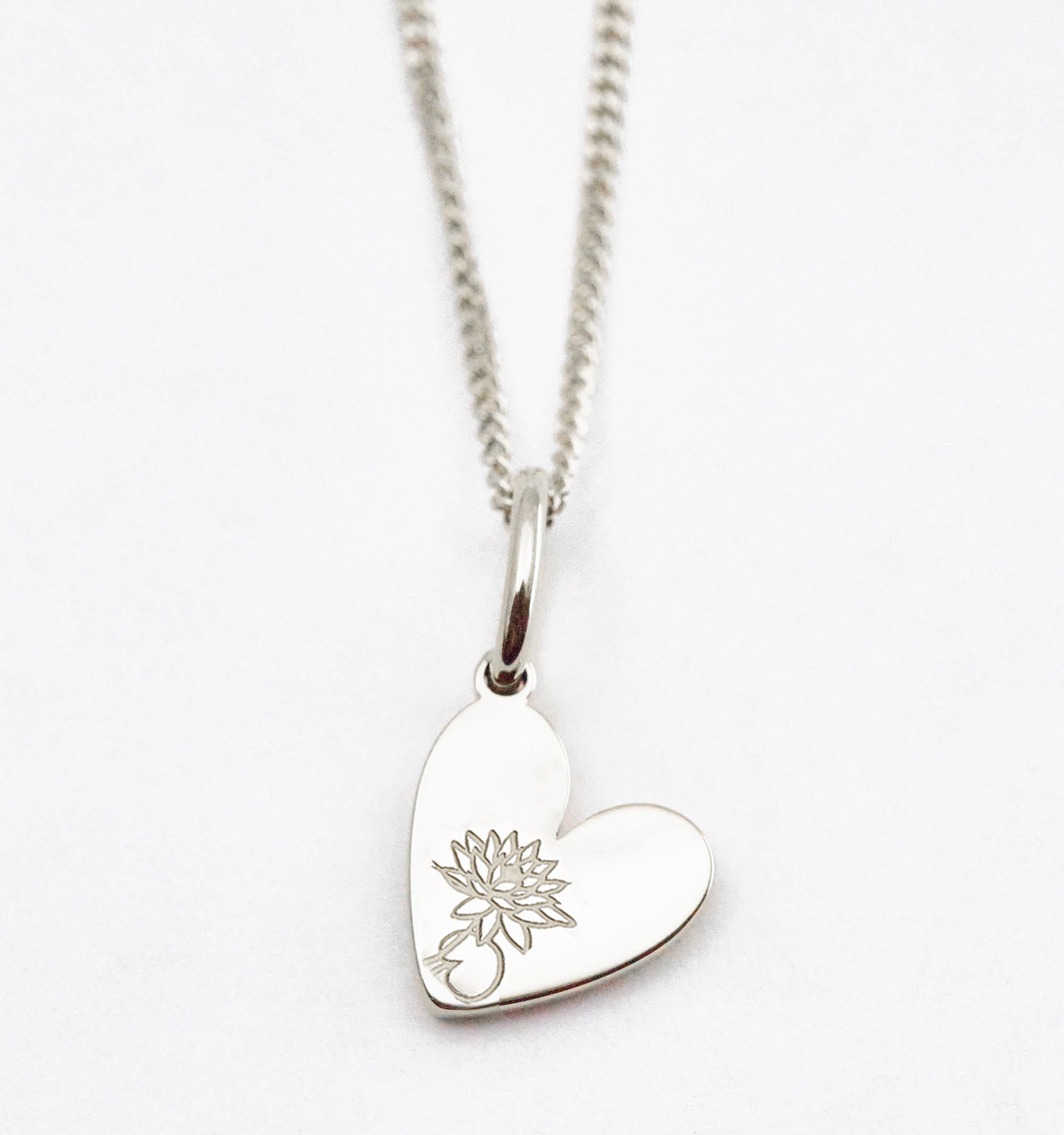 Birth Flower Heart Necklace - Lotus