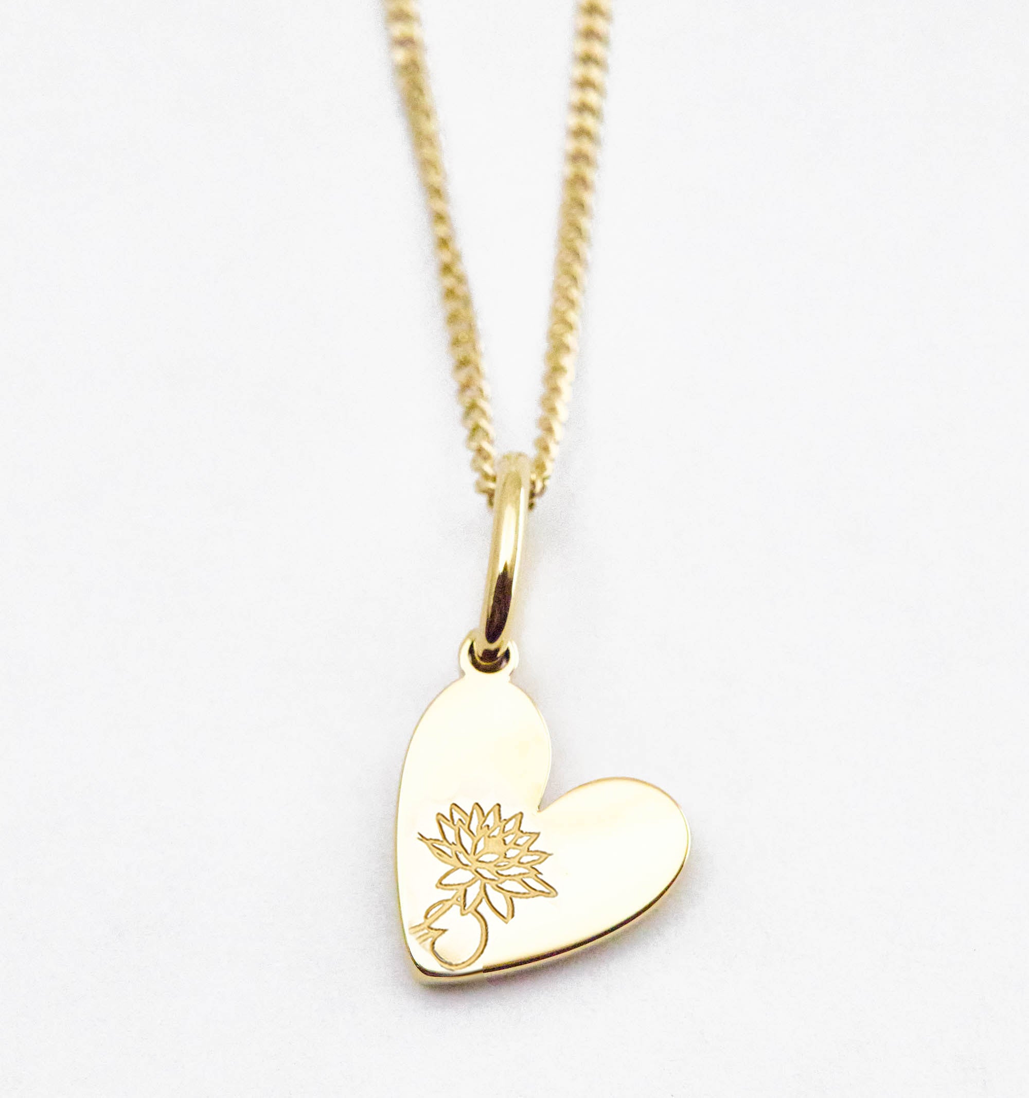 Birth Flower Heart Necklace - Lotus