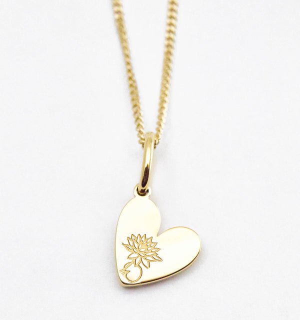 Birth Flower Heart Necklace - Lotus