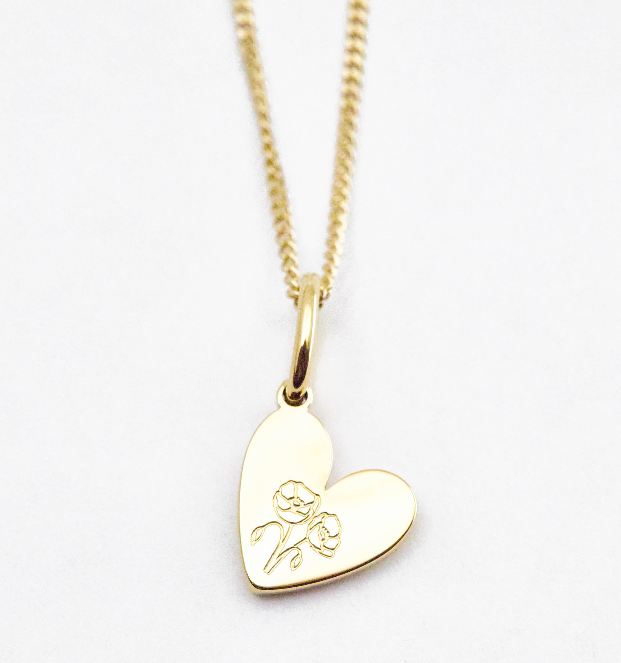 Birth Flower Heart Necklace - Poppy