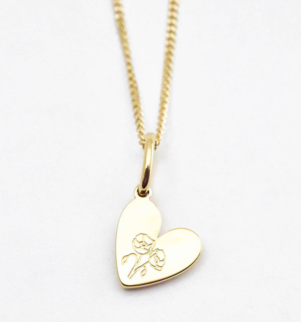Birth Flower Heart Necklace - Poppy