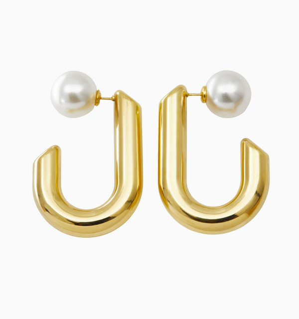 Natalia Reversible Hoop Earrings - Pearl
