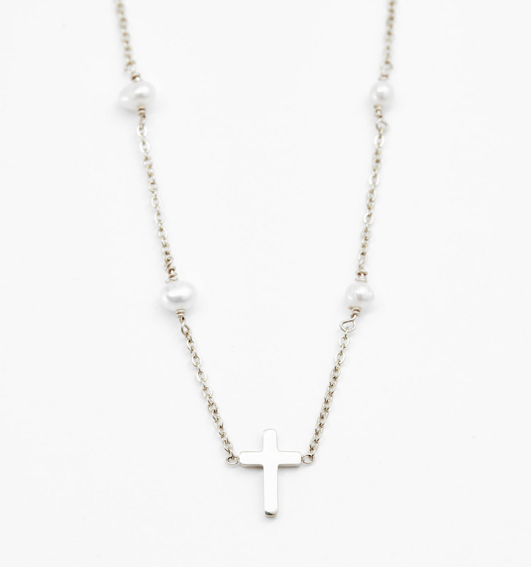 Cross Pearl Link Necklace