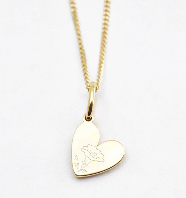 Birth Flower Heart Necklace - Morning Glory